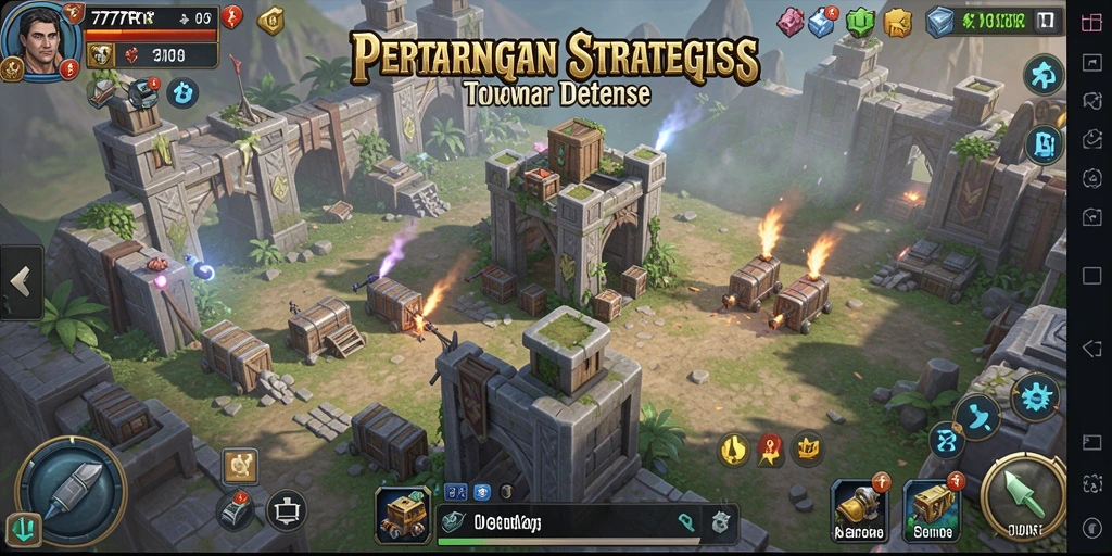 Tampilan gameplay menegangkan di Tower Defense 777RT.