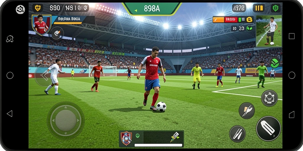 Tampilan antarmuka permainan sepak bola yang interaktif dan menarik.