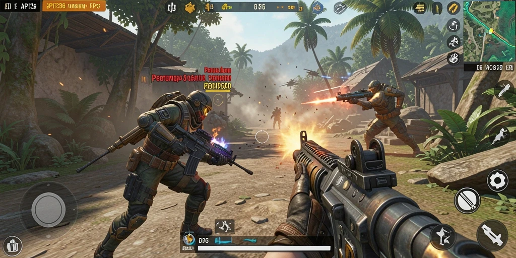 Tangkapan layar API36 menunjukkan aksi seru dan intens dalam pertempuran FPS.