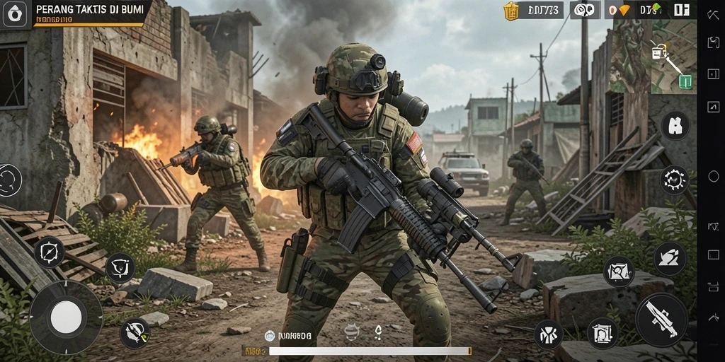 Tampilan aksi menegangkan di D73 dengan gameplay FPS.