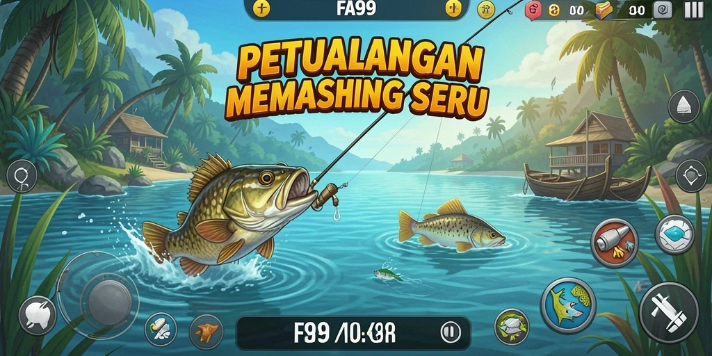 Tampilan gameplay FA99 yang memukau saat menangkap ikan di laut.