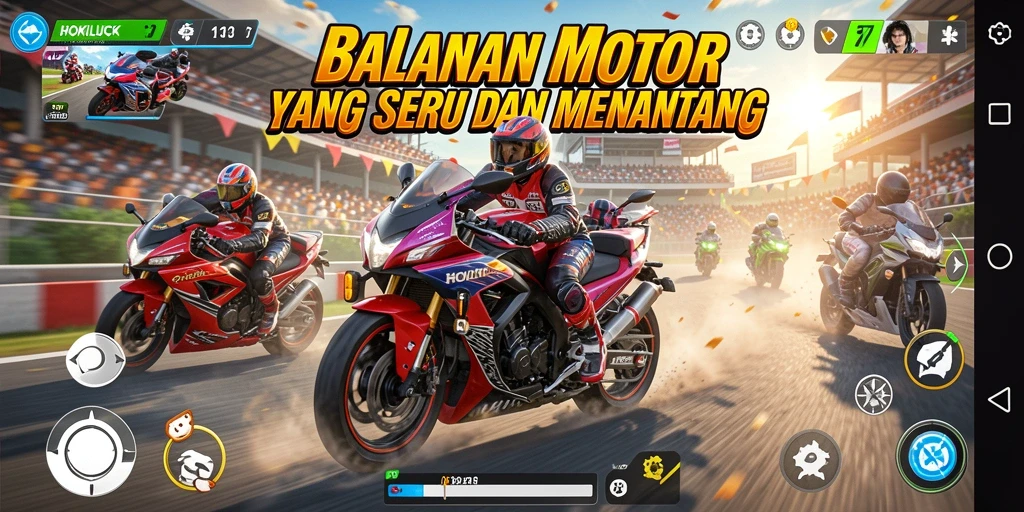 Tampilan seru dari gameplay HOKILUCK saat balapan motor.