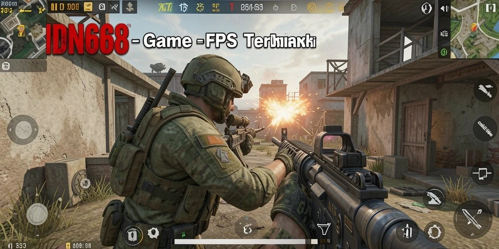 Screenshot gameplay IDN668 menampilkan aksi menembak yang intens dan dinamis.