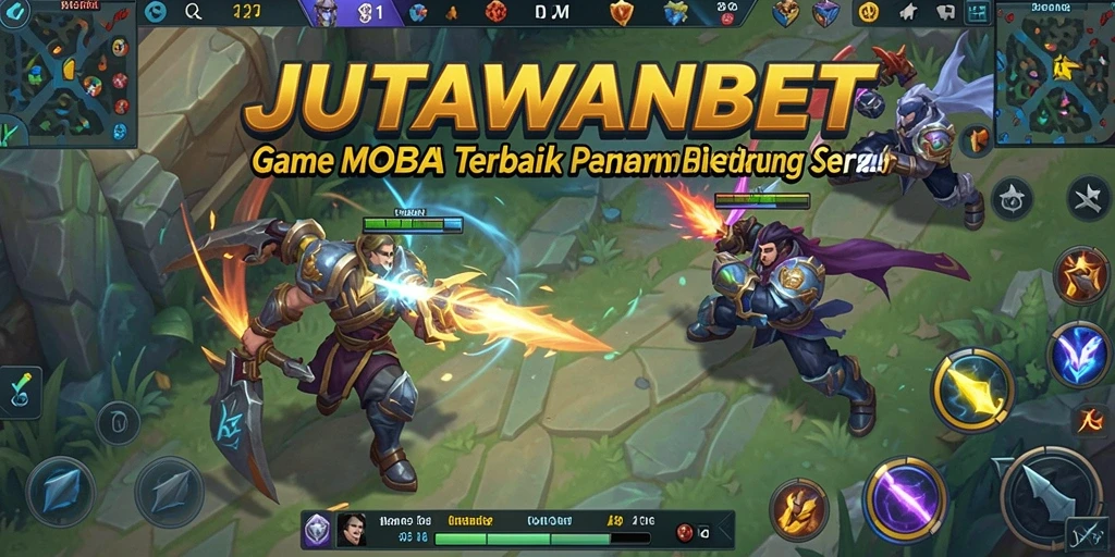 Screenshot JUTAWANBET menampilkan aksi pertarungan epik di arena MOBA.
