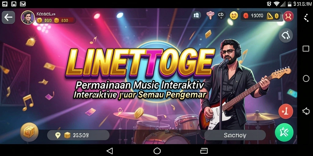 Tangkapan layar permainan LINETOGEL menampilkan pengguna bersenang-senang dengan musik.