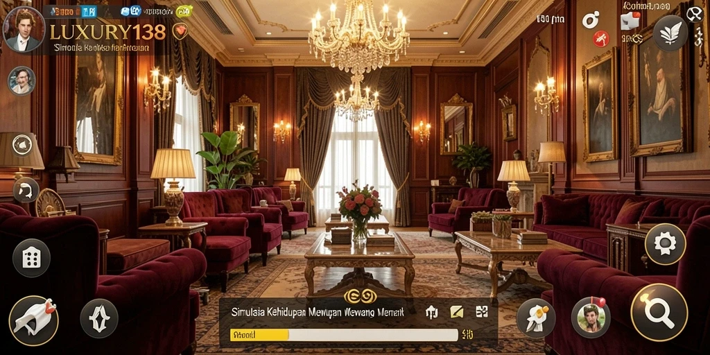 Screenshot gameplay LUXURY138 menunjukkan dunia kehidupan mewah yang menawan.