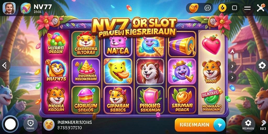 Tampilan gameplay NV77 dengan grafis slot yang mengesankan.