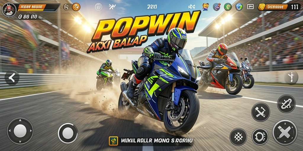 Tangkapan layar <strong>POPWIN</strong> menampilkan aksi balap motor yang seru.