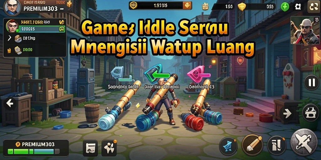 Screenshot gameplay PREMIUM303 menampilkan karakter yang bekerja secara otomatis.