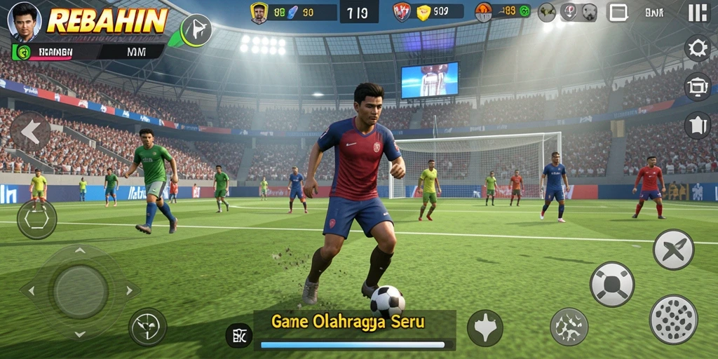 Tampilan gameplay seru dari REBAHIN dengan berbagai karakter olahraga.