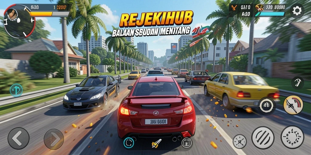 Tampilan gameplay seru dalam REJEKIHUB menunjukkan aksi balap yang mendebarkan.