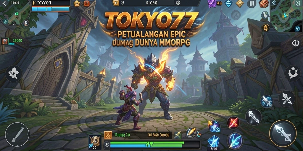 Screenshot gameplay dari TOKYO77 menampilkan pertempuran epik dalam dunia MMORPG.